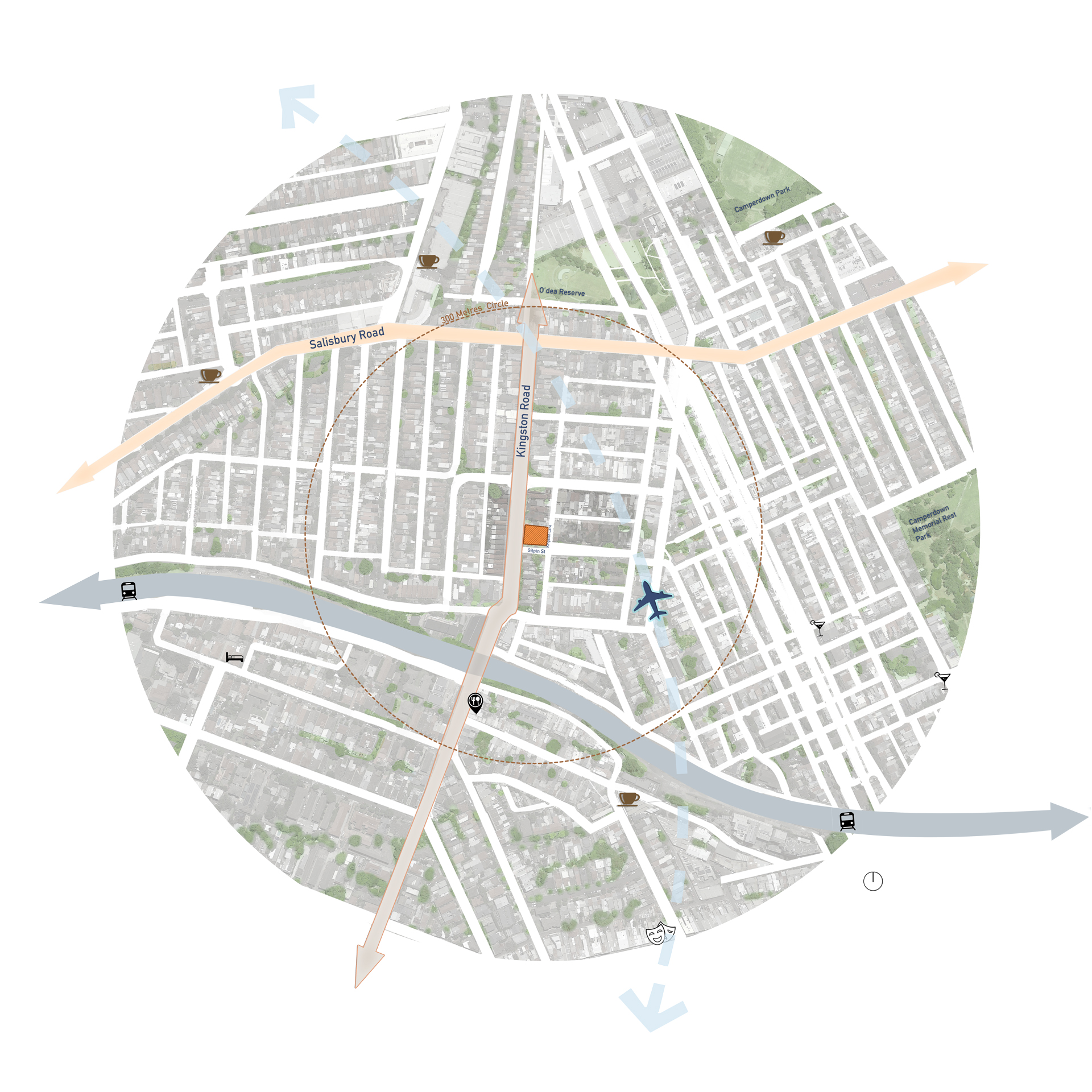 Site analysis, transportations, site map, Camperdown area