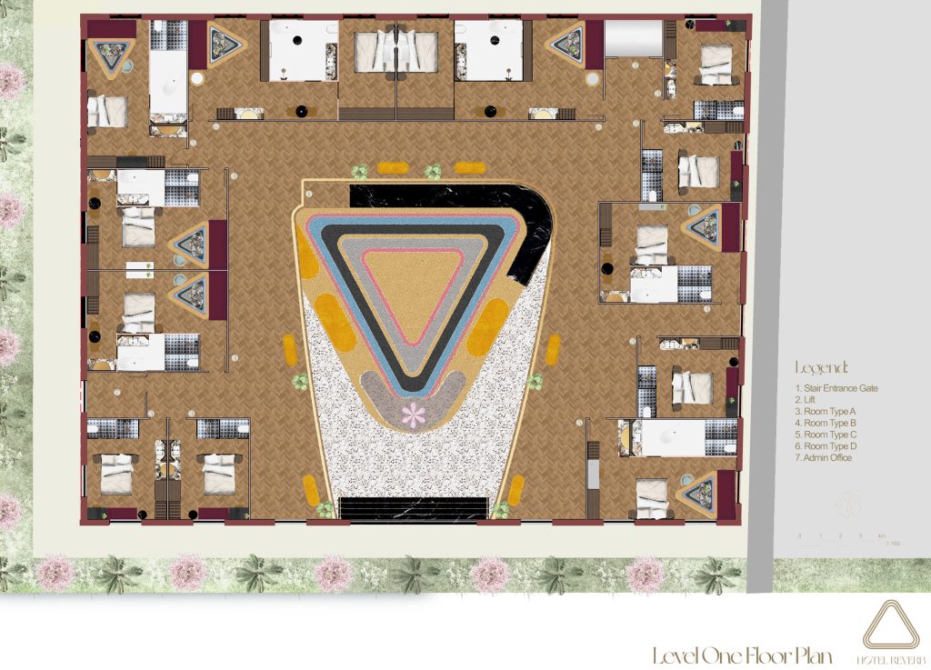 Rendered Floor Plan, Hotel design, interior design, Triangle