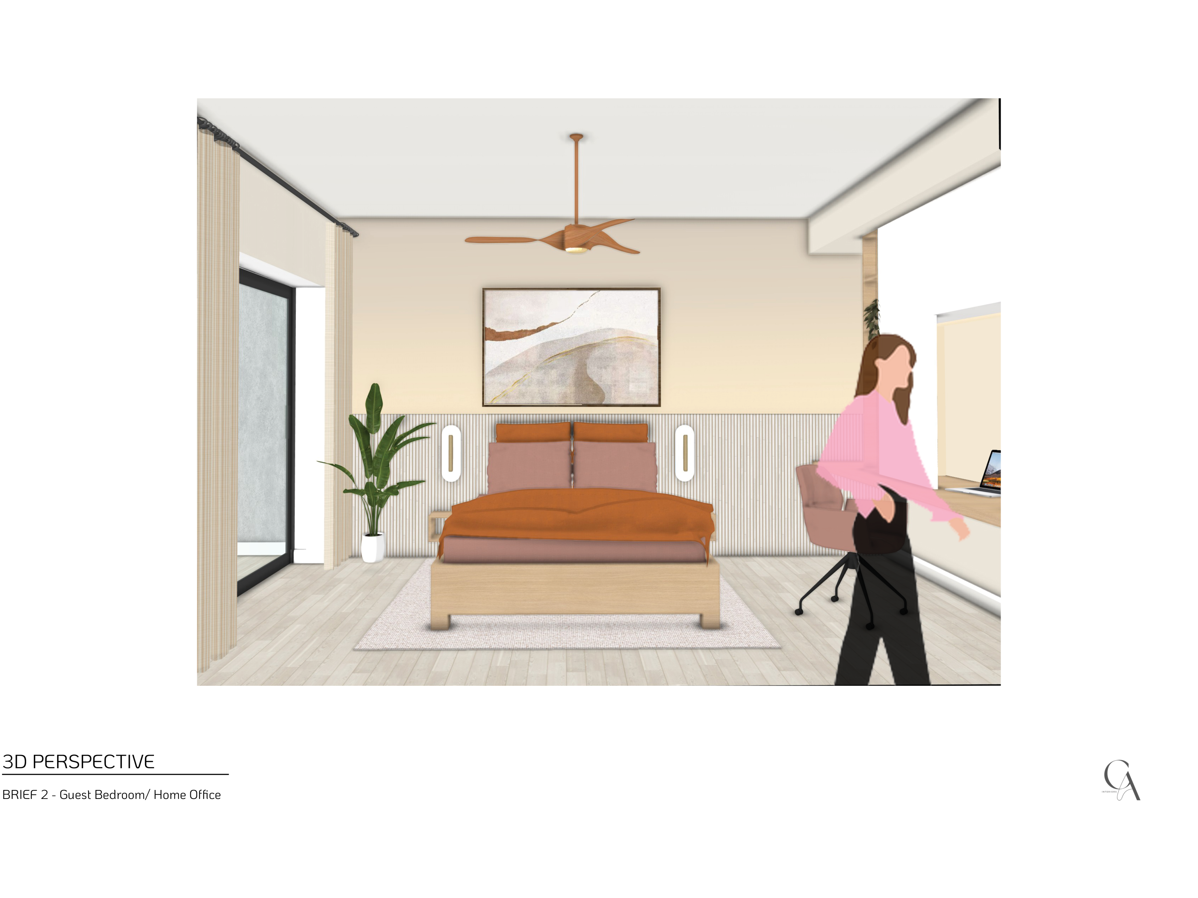 Waverton House - 3D perspective Guest bedroom/ Home Office